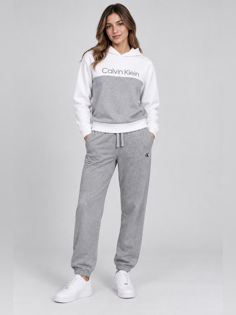 Calvin Klein White and Gray Girls' Colorblock Joggers